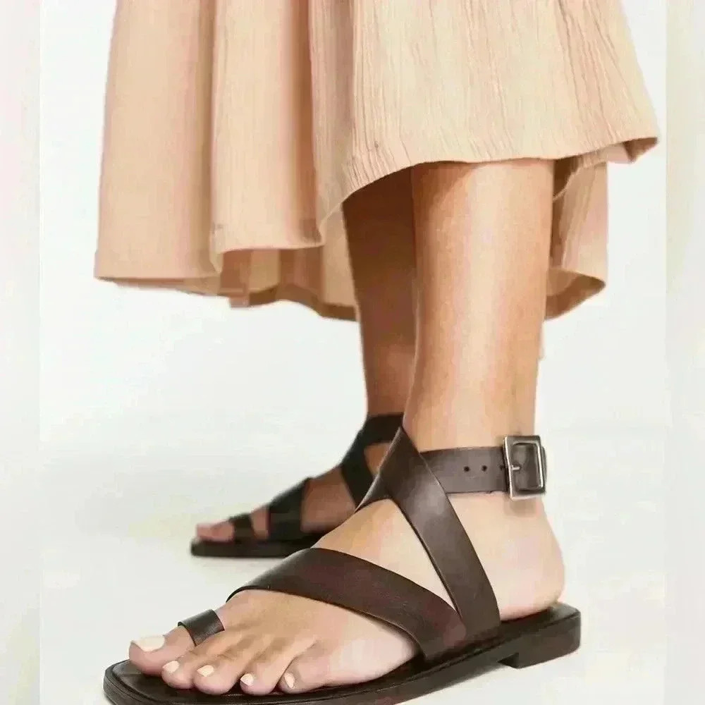 Free People Romeo Leather Wrap Sandals Mocha Brown $98 Fairy Peasant Hippie